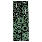 Steampunk Verdigris Bronze Gears Monogram Blok Wijn Cadeautas (Achterkant)