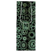 Steampunk Verdigris Bronze Gears Monogram Blok Wijn Cadeautas (Voorkant)