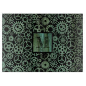 Steampunk Verdigris Bronze Gears Monogram Snijplank (Voorkant)
