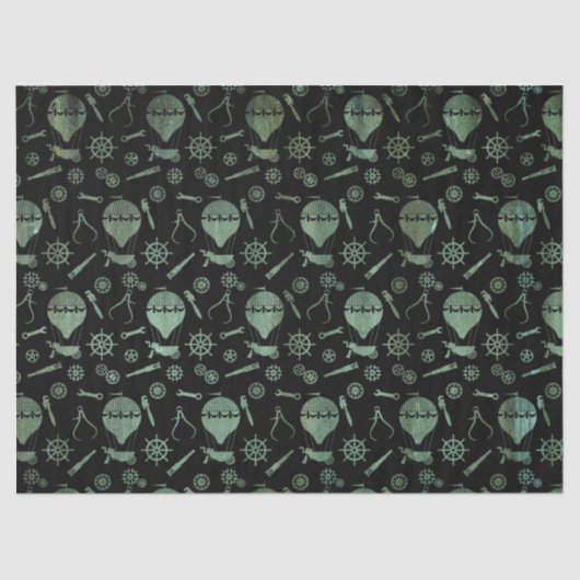 Steampunk Verdigris Bronze Hot Air-ballonnen Tissuepapier (Voorkant)