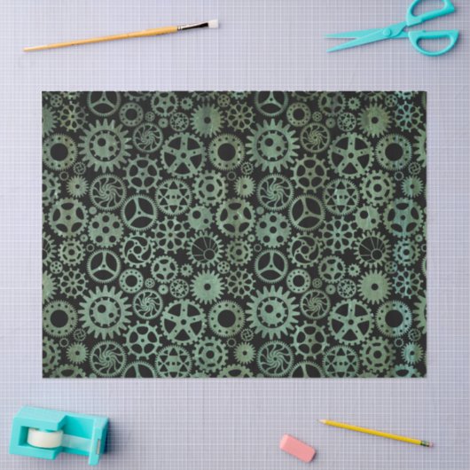 Steampunk Verdigris Bronzen Gears Tissuepapier (Craft)