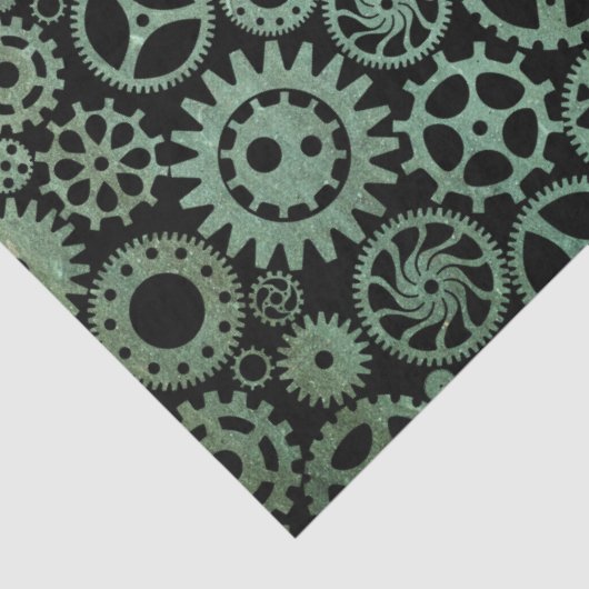 Steampunk Verdigris Bronzen Gears Tissuepapier (Detail)