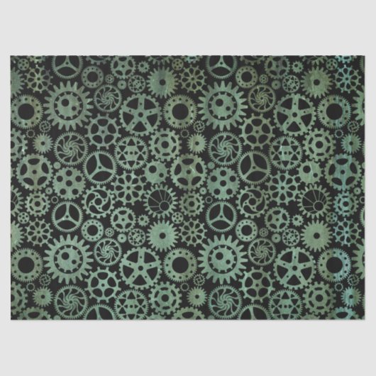 Steampunk Verdigris Bronzen Gears Tissuepapier (Voorkant)