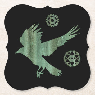 Steampunk Verdigris Flying Crow and Gears Kartonnen Onderzetters