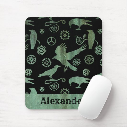 Steampunk Verdigris Gears en Crows - Aangepaste na Muismat (Met muis)