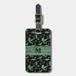 Steampunk Verdigris Gears en Crows Monogram Bagagelabel