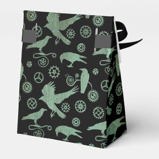 Steampunk Verdigris Gears en Crows Monogram Bedankdoosjes (Achterkant)