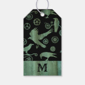 Steampunk Verdigris Gears en Crows Monogram Cadeaulabel (Voorkant)