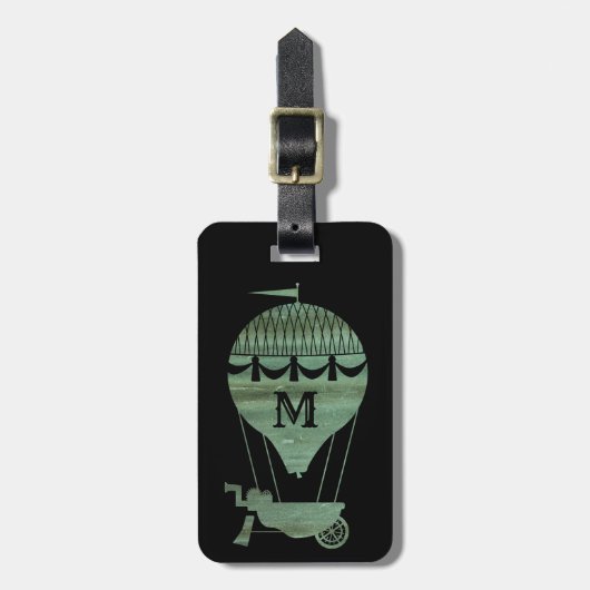 Steampunk Verdigris Hot Air ballonmonogram Bagagelabel (Voorkant verticaal)