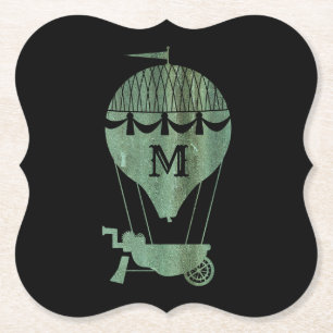Steampunk Verdigris Hot Air ballonmonogram Kartonnen Onderzetters