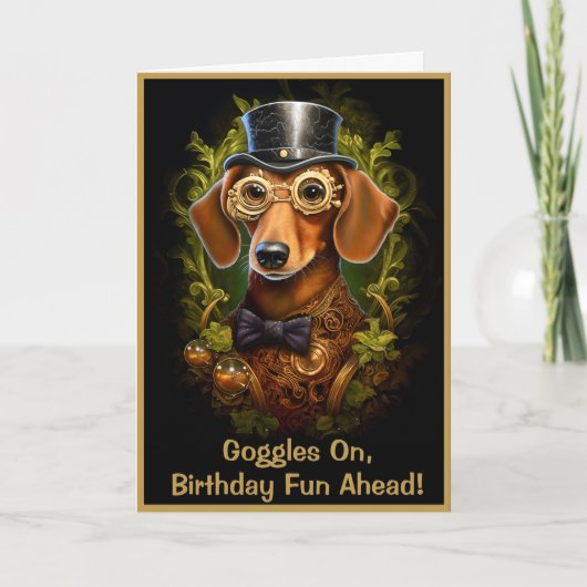 Steampunk Verjaardag Worst Hond Aangepaste Naam 14 Kaart (Voorkant)