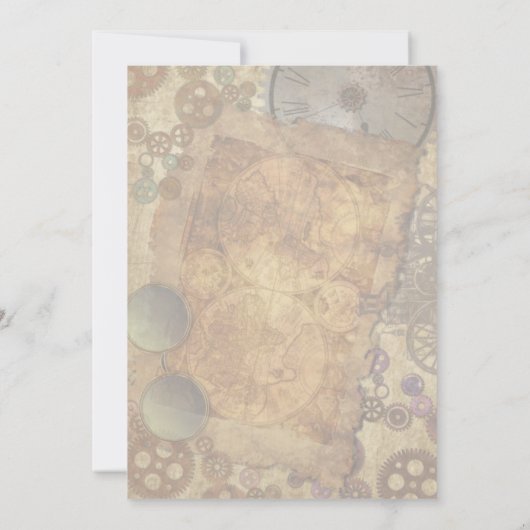 Steampunk Verjaardagsfeestje Oud Papier Gears Kaart (Achterkant)