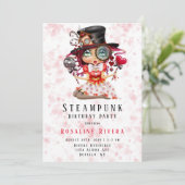 Steampunk verjaardagsfeestje uitnodiging voor pret (Staand voorkant)