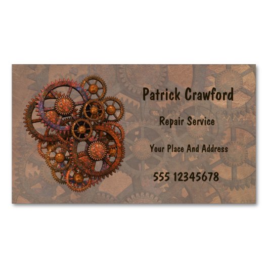 Steampunk-versnellingen voor reparatie- of enginee visitekaartje magneet (Voorkant)