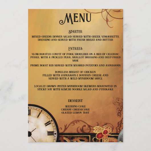 Steampunk Vicotiran bruiloft Menu (Voorkant)
