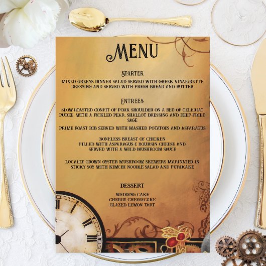 Steampunk Vicotiran bruiloft Menu