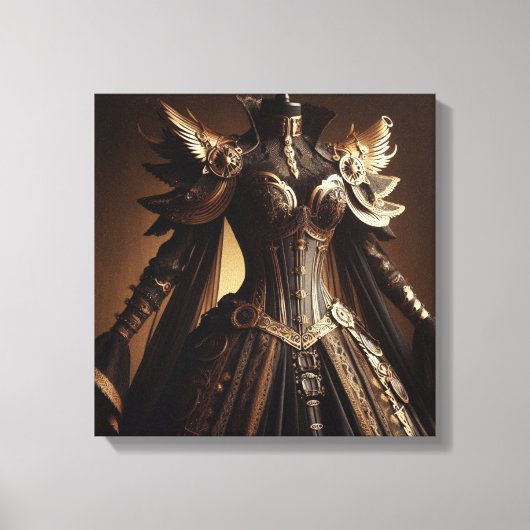 Steampunk Victoriaans Black and Gold Empress Gown Canvas Afdruk (Voorkant)