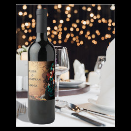 Steampunk Victoriaans bruiloft Wijn Etiket