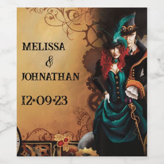 Steampunk Victoriaans bruiloft Wijn Etiket (Enkel label)
