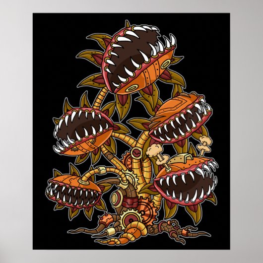 Steampunk Victoriaans carnivoren Plant Venus Fly Poster (Voorkant)