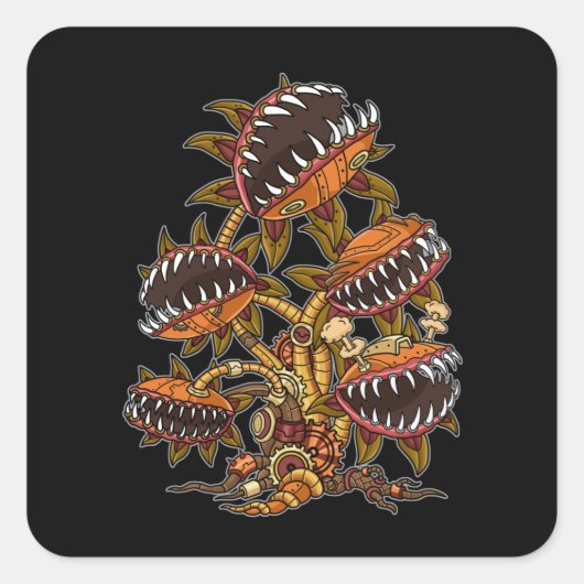 Steampunk Victoriaans carnivoren Plant Venus Fly Vierkante Sticker (Voorkant)