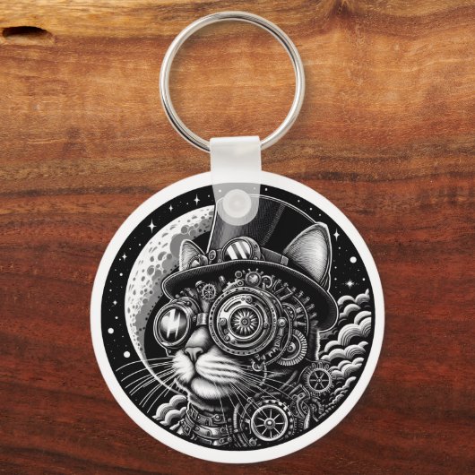 Steampunk Victoriaans Cat Sleutelhanger (Voorkant)