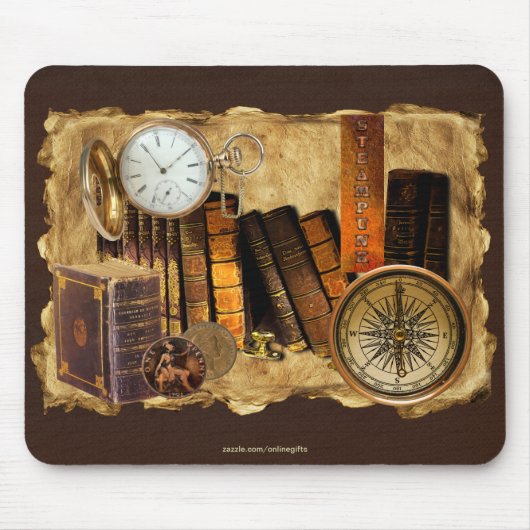 Steampunk Victoriaans Collage Mousepad Art Muismat (Voorkant)