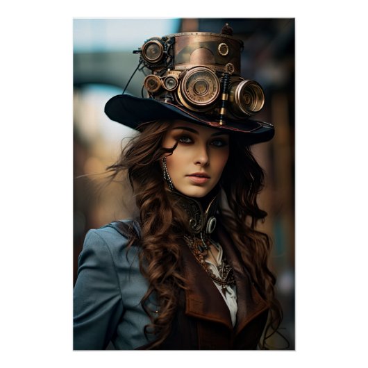 Steampunk Victoriaans Cosplay Top Hoed Gears Perfect Poster (Voorkant)