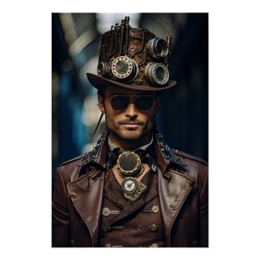 Steampunk Victoriaans Cosplay Top Hoed Gears Perfect Poster (Voorkant)
