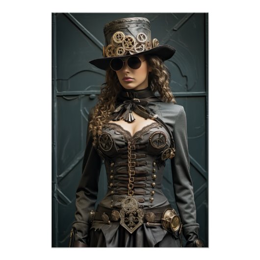Steampunk Victoriaans Cosplay Top Hoed Gears Perfect Poster (Voorkant)