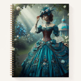 Steampunk  Victoriaans dame in een tuin Notitieboek