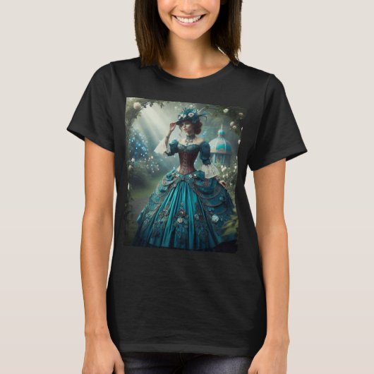 Steampunk  Victoriaans dame in een tuin T-shirt (Voorkant)