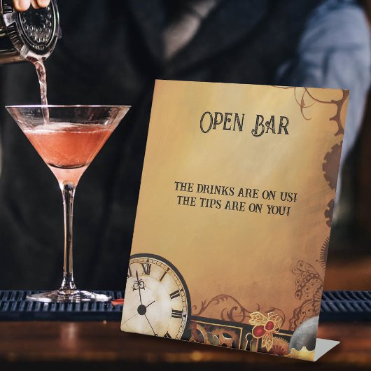 Steampunk Victoriaans Elegantie Wedding Open Bar Reclamebord Met Voetstuk