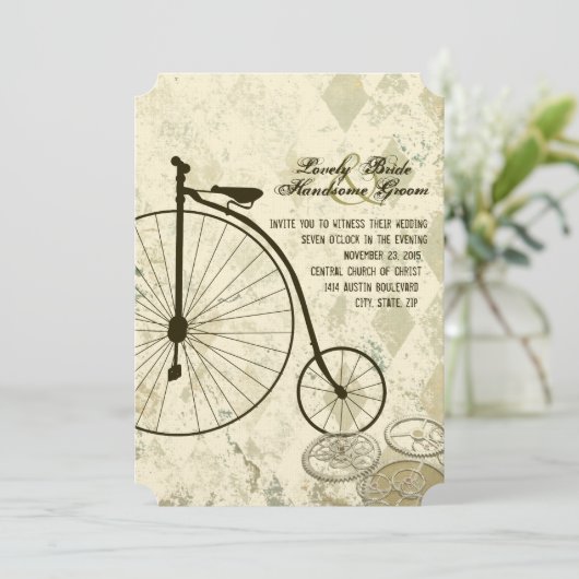 Steampunk Victoriaans fietsbruiloft Kaart (Staand voorkant)