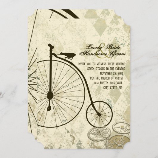 Steampunk Victoriaans fietsbruiloft Kaart (Voorkant / Achterkant)