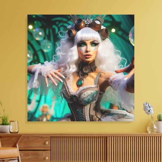 Steampunk Victoriaans futuristische groene danser Canvas Afdruk (Insitu (Woonkamer))