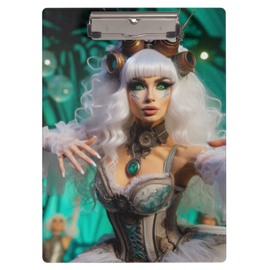 Steampunk Victoriaans futuristische groene danser Klembord (Voorkant)