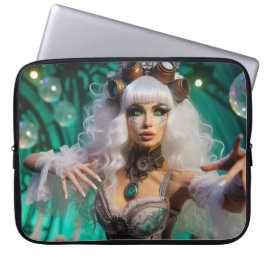 Steampunk Victoriaans futuristische groene danser Laptop Sleeve