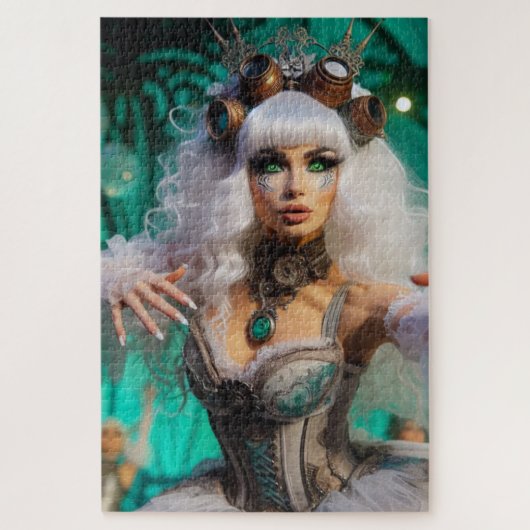 Steampunk Victoriaans futuristische groene danser Legpuzzel (Verticaal)