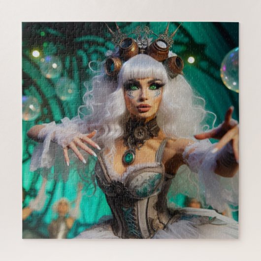 Steampunk Victoriaans futuristische groene danser Legpuzzel (Verticaal)
