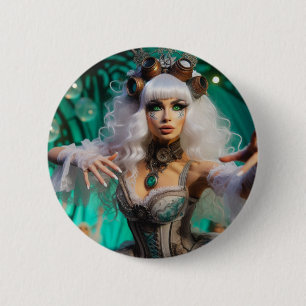 Steampunk Victoriaans futuristische groene danser Ronde Button 5,7 Cm