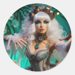 Steampunk Victoriaans futuristische groene danser Ronde Sticker