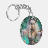 Steampunk Victoriaans futuristische groene danser Sleutelhanger (Voorkant Links)