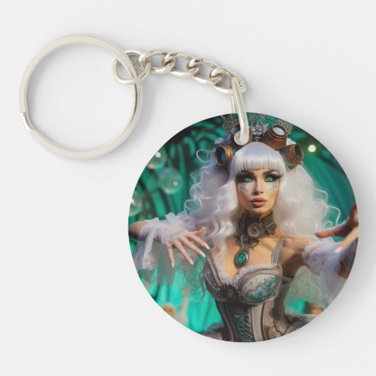 Steampunk Victoriaans futuristische groene danser Sleutelhanger (Voorkant)