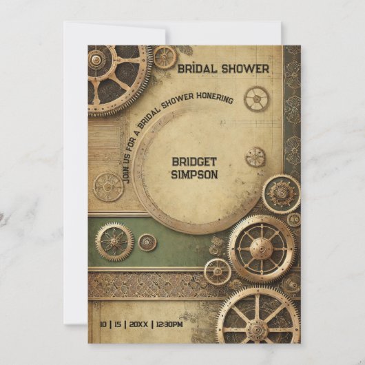 Steampunk Victoriaans Gearwork Bridal Kaart (Voorkant)