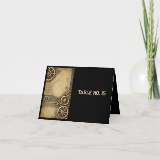 Steampunk Victoriaans Gearwork Trouwtafel Nummer Bedankkaart (Voorkant)
