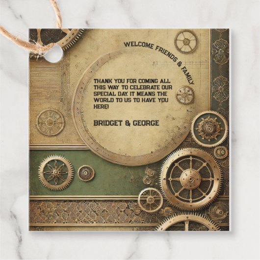 Steampunk Victoriaans Gearwork Wedding bedankt Bedankjes Labels (Voorkant)