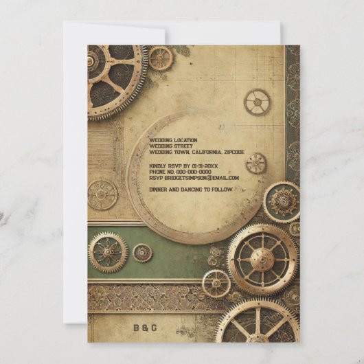 Steampunk Victoriaans Gearwork Wedding Kaart (Achterkant)