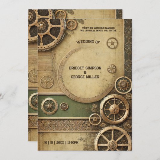 Steampunk Victoriaans Gearwork Wedding Kaart (Voorkant / Achterkant)