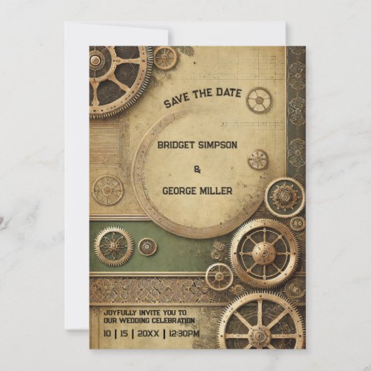 Steampunk Victoriaans Gearwork Wedding veilig de d Kaart (Voorkant)